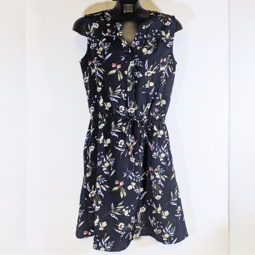 Catherine Malandrino Sleeveless Button Up Drawstring Waist Floral Dress Size M
